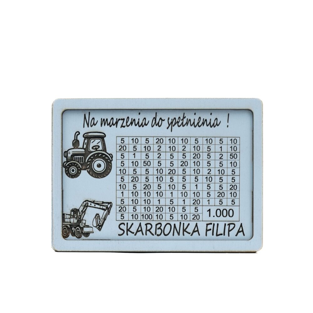 Drewniana skarbonka "Na marzenia do spełnienia" 1000 zł z personalizacją