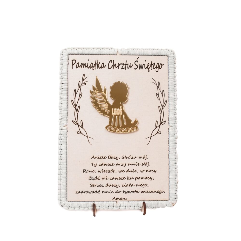 Pamiątka Chrztu Świętego z indywidualną personalizacją, ramka do postawienia dla chłopca