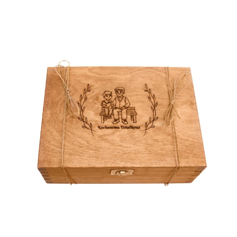 Drewniana skrzynka, pudełko na biżuterię lub drobiazgi z grawerem "Kochanemu dziadkowi"