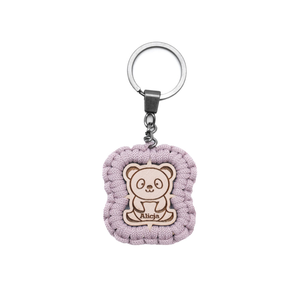 Imienny, zaplatany, kolorowy breloczek dla dziewczynki- PANDA