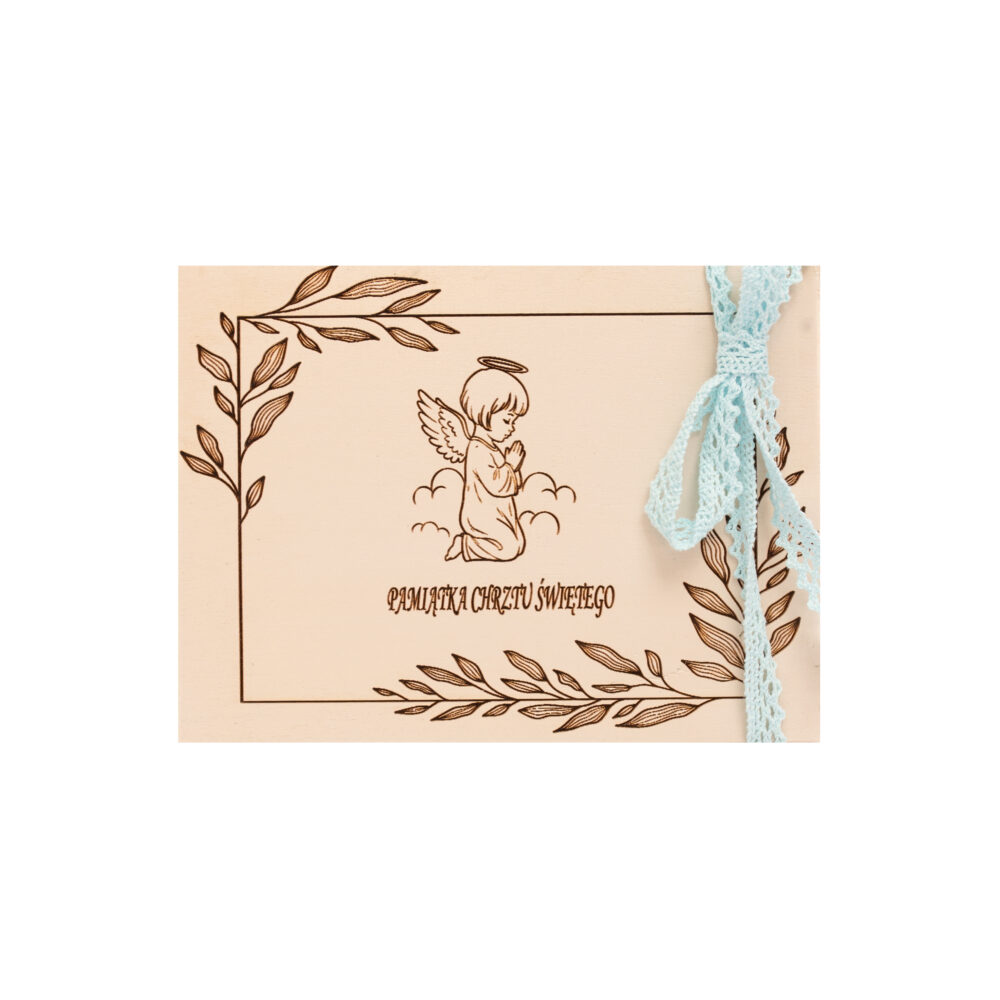 Pamiątka Chrztu Świętego z indywidualną personalizacją, drewniane pudełko z przegródką, wzór 1