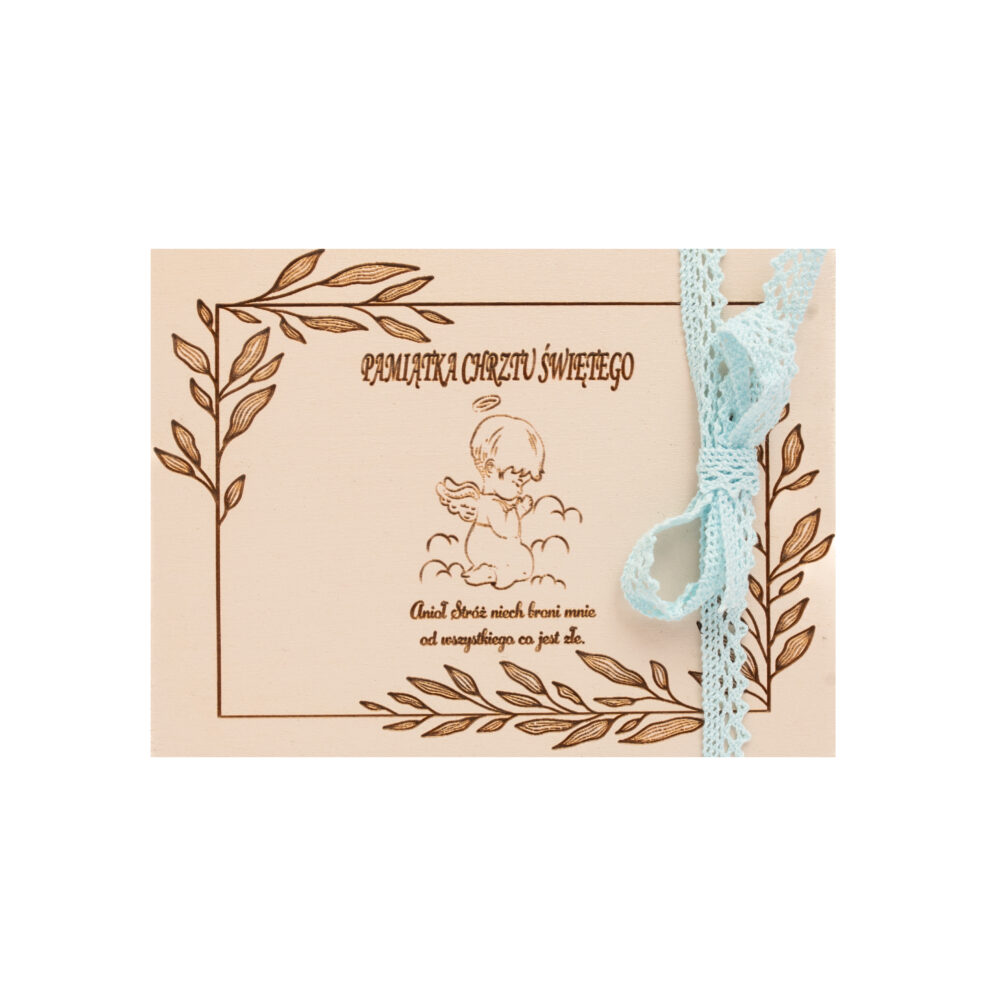 Pamiątka Chrztu Świętego z indywidualną personalizacją, drewniane pudełko z przegródką, wzór 2