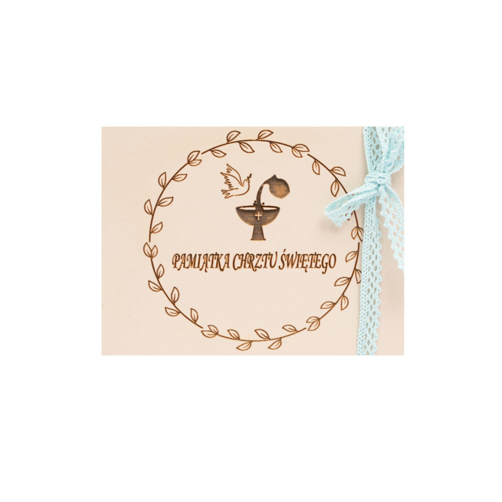 Pamiątka Chrztu Świętego z indywidualną personalizacją, drewniane pudełko z przegródką, wzór 4