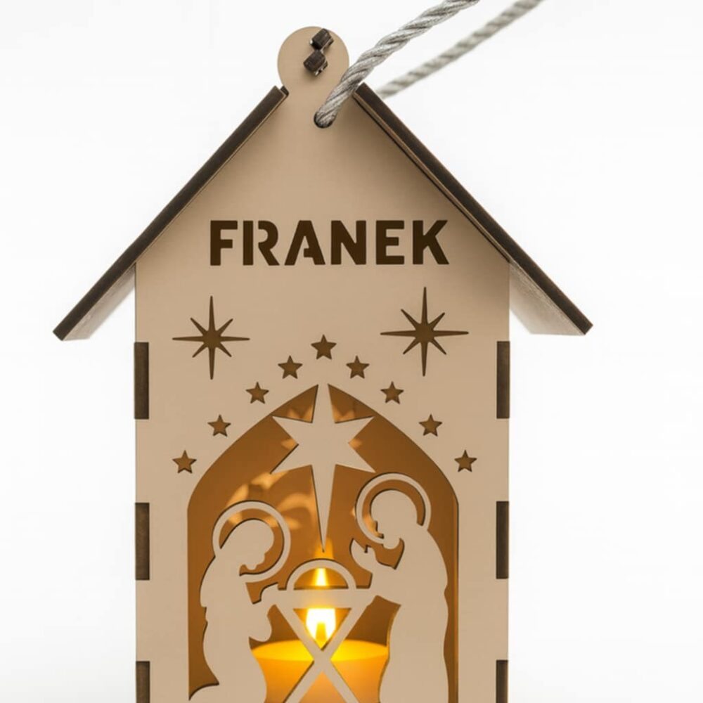 Imienny lampion adwentowy, wysokość 16 cm, kremowy