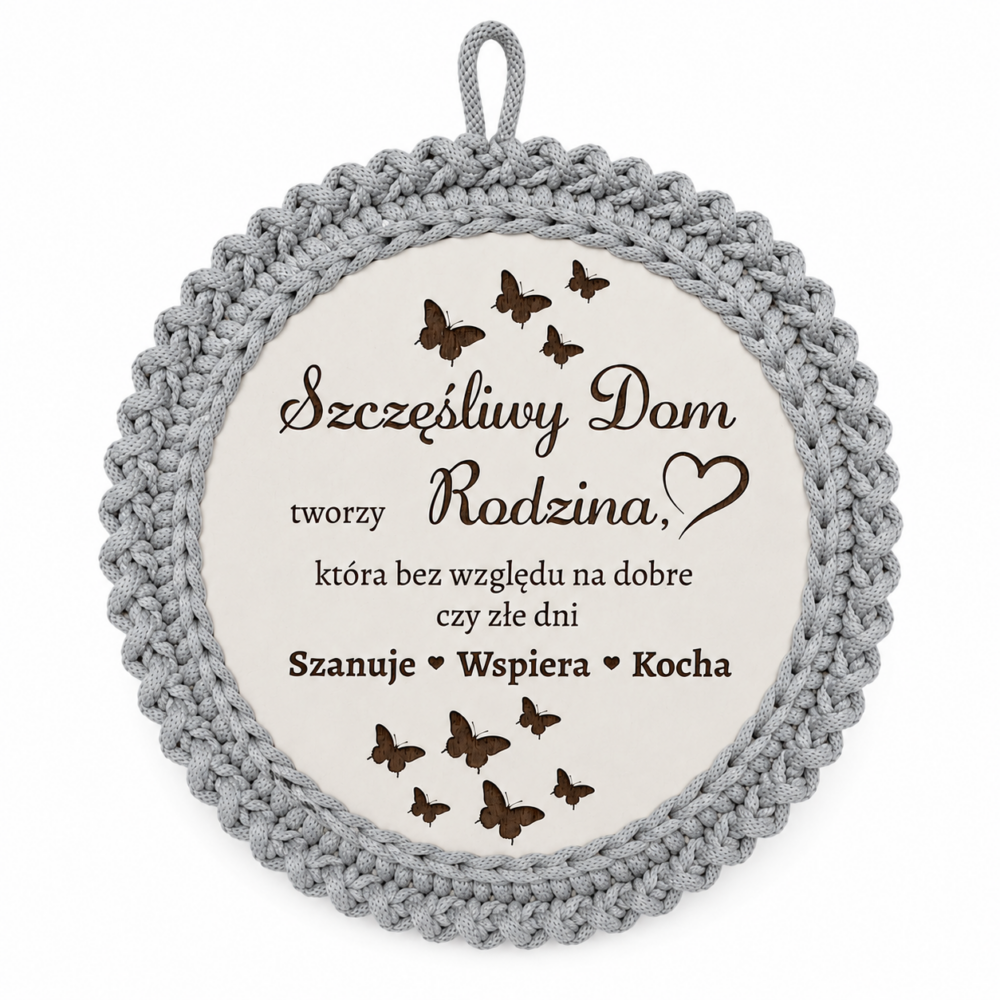 Koło "SZCZĘŚLIWY DOM"-kolor szary, HANDMADE