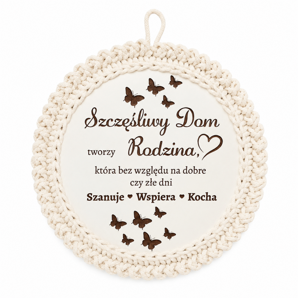 Koło "SZCZĘŚLIWY DOM"-kolor ecru, HANDMADE