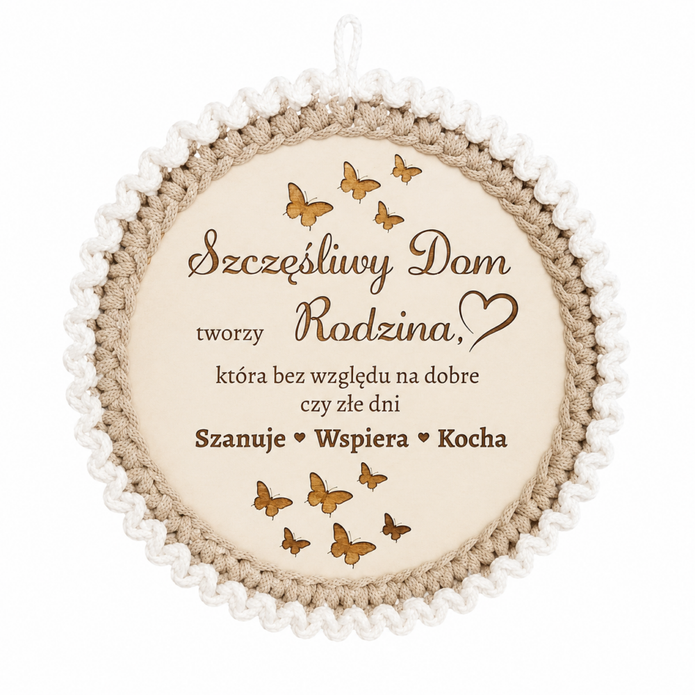 Koło "SZCZĘŚLIWY DOM"-kolor karton-ecru, HANDMADE