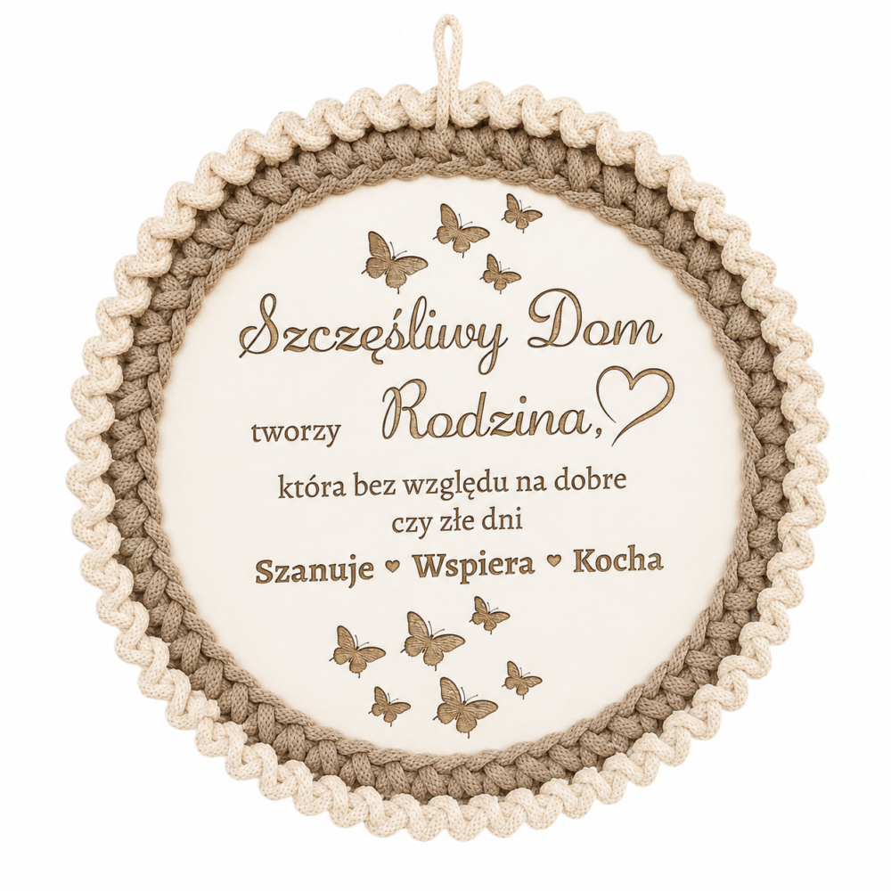 Koło "SZCZĘŚLIWY DOM"-kolor jutowy-naturalny, HANDMADE