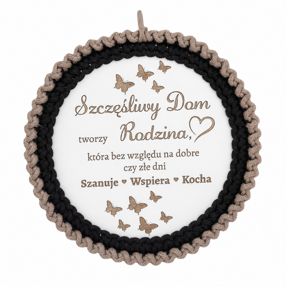 Koło "SZCZĘŚLIWY DOM"-kolor ciemny beż-brąz, HANDMADE